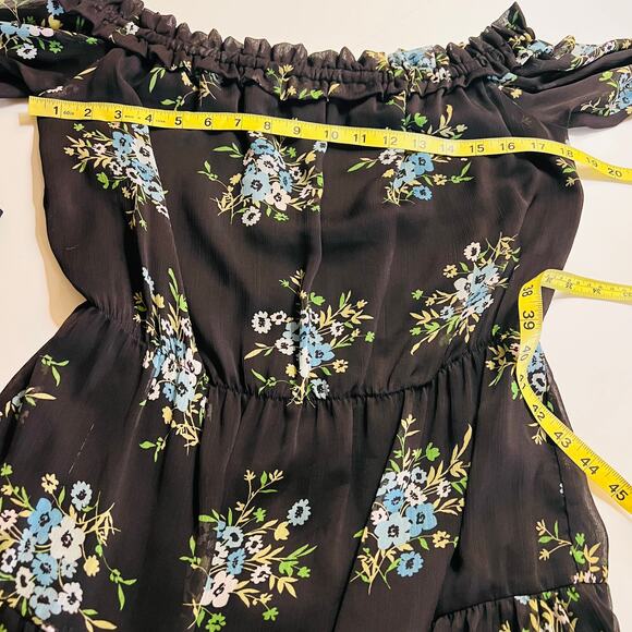 Aqua Floral Off Shoulder Layered Dress Size M Medium Black Multicolored - Picture 4 of 5